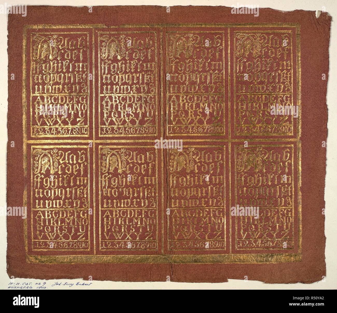 Sammlung von eingerichteten Papiere. In Gold geprägt: Bildhafte & Schriftzug. Zurückzuführen auf Johann Georg Eckart (Nürnberg), eine Kopie der J320. Die Olga Hirsch Sammlung von eingerichteten Papiere. Quelle: Hirsch J.319. Stockfoto