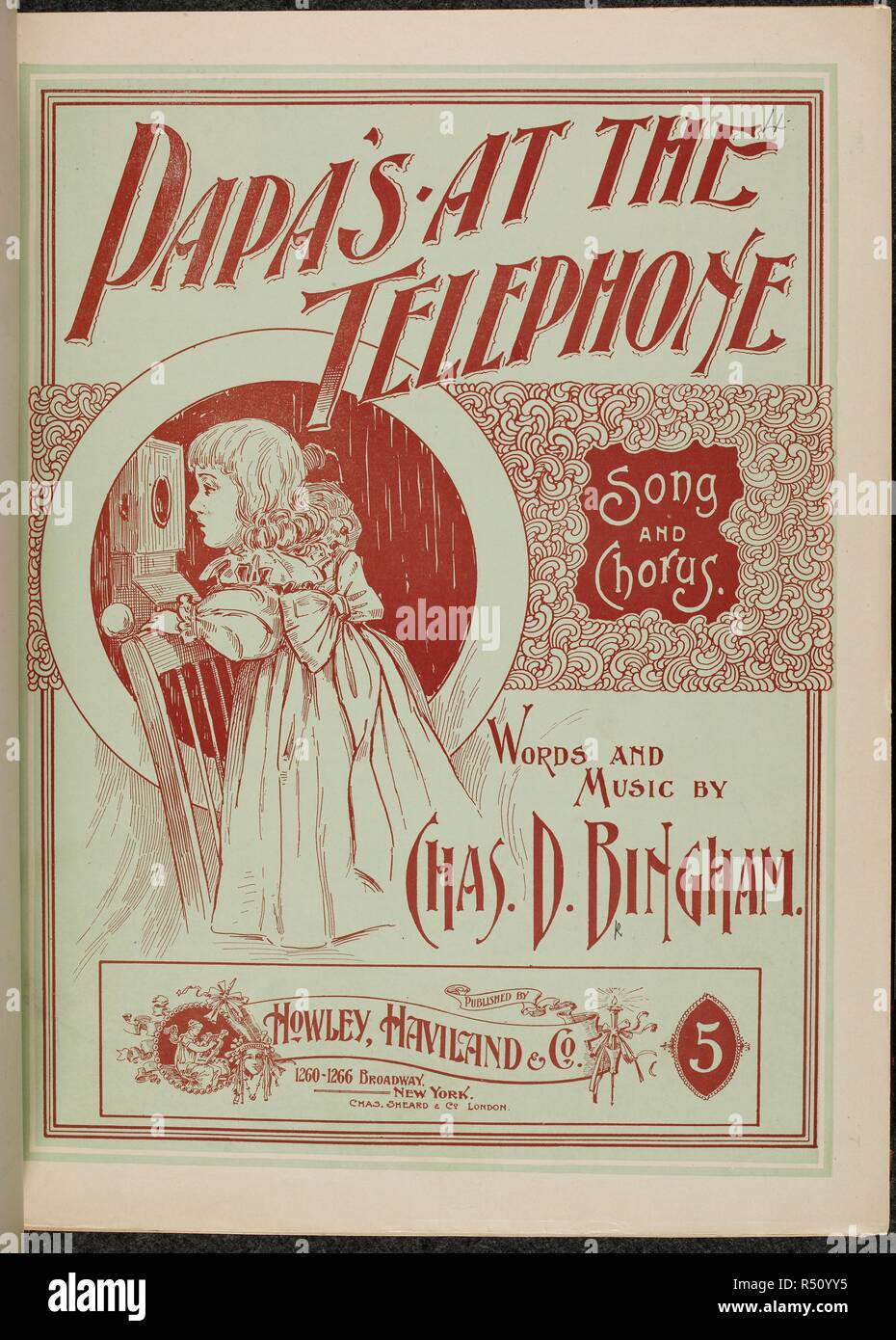 Song. Worte und Musik. Amerikanische populäre Songs. Ein Kind, das auf einem Stuhl das Feld zu erreichen. . Papa's Am Telefon. New York: Howley, Haviland & Co, 1898. Musik abdecken. Abbildung. Quelle: h. 3980. d. 4. Sprache: Englisch. Autor: Bingham, Charles D. Stockfoto