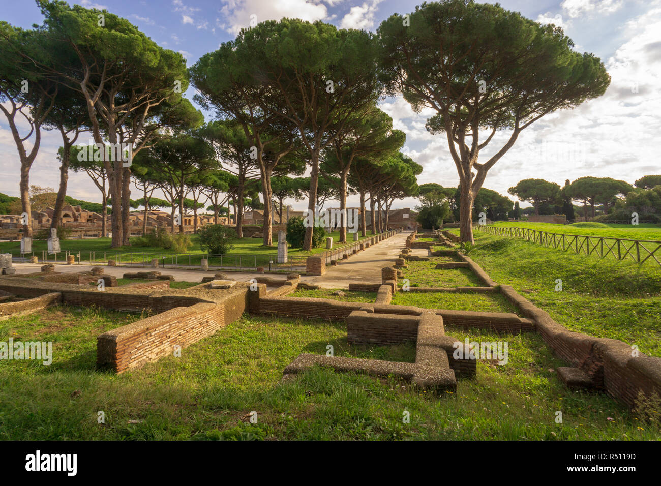 Ostia Antica in Rom, Italien. Landschaft in der Römischen archäologischen Ruinen Stockfoto