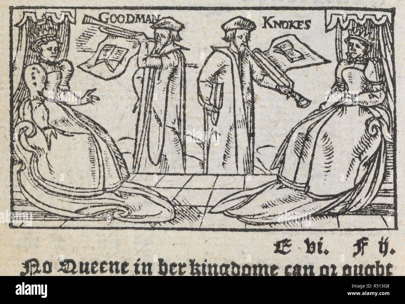 John Knokes (Knox) und Goodman, spielen Posaunen der Königin (Maria). Eine Rede gegen die unlawfull Aufstände der Protestanten unserer Zeit, unter dem Vorwand, um refourme Religion... Antwerpen, 1566. Quelle: C.37. d. 47. Autor: Frarinus, Petrus. Fowler, J. Stockfoto