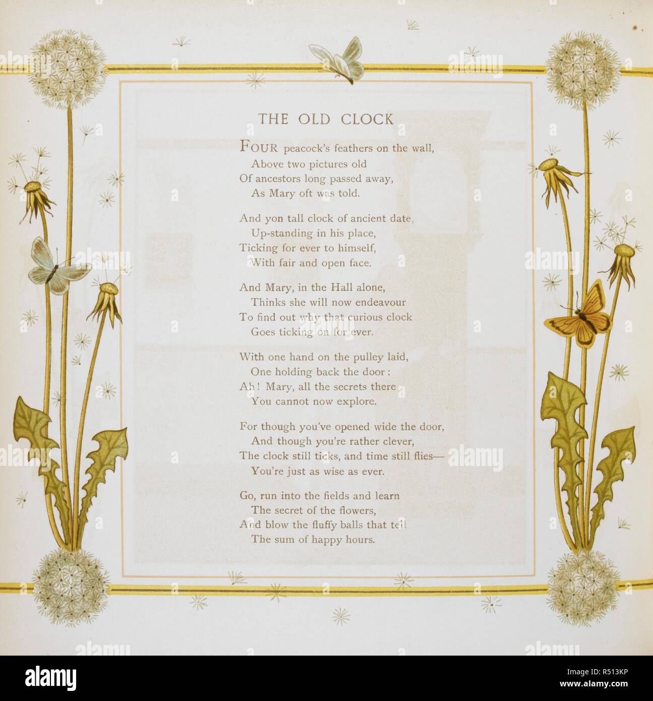 Ein Gedicht mit dem Titel "Die alte Uhr'. Wieder Zuhause. Verse.  [Illustriert] J. G. Sowerby und T. Kran. London: Marcus Ward & Co., [1886].  Quelle: 12806.t.30, Seite 20. Sprache: Englisch. Autor: Sowerby,
