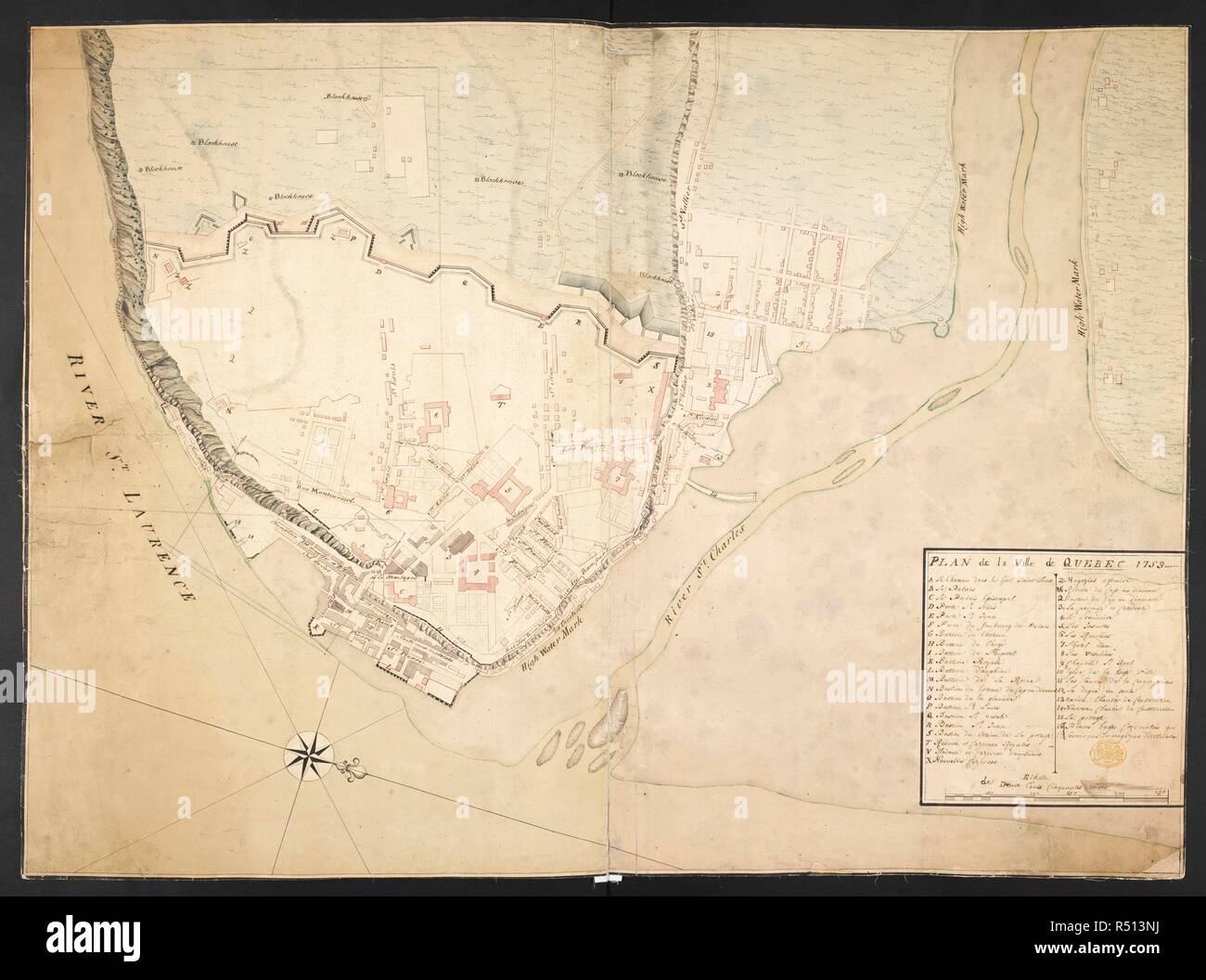 Ein Manuskript Karte der Stadt von Quebec einschließlich militärischer Befestigungsanlagen. PLAN de la Ville de Quebec 1759. [Quebec?]: [Lt. Oberst Symes?], 1759. Quelle: Karten K. Top. 119.36. Sprache: Französisch. Stockfoto