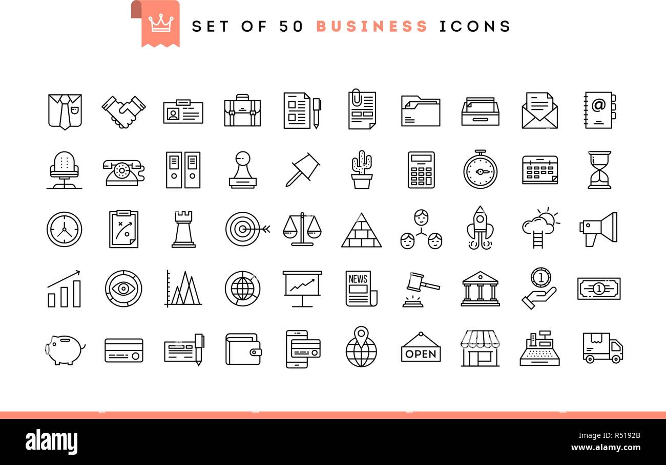 Satz mit 50 Business Icons, dünne Linie Stil Stock Vektor