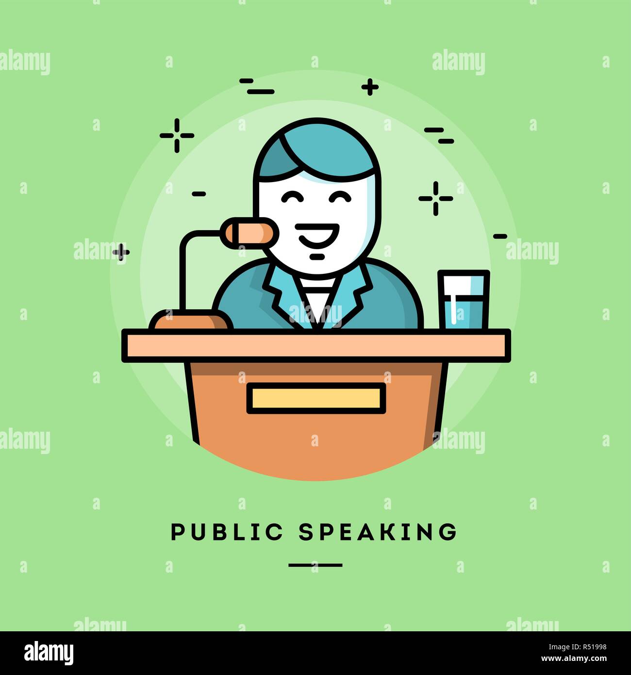 Das öffentliche Sprechen, flache Design line Banner Stock Vektor