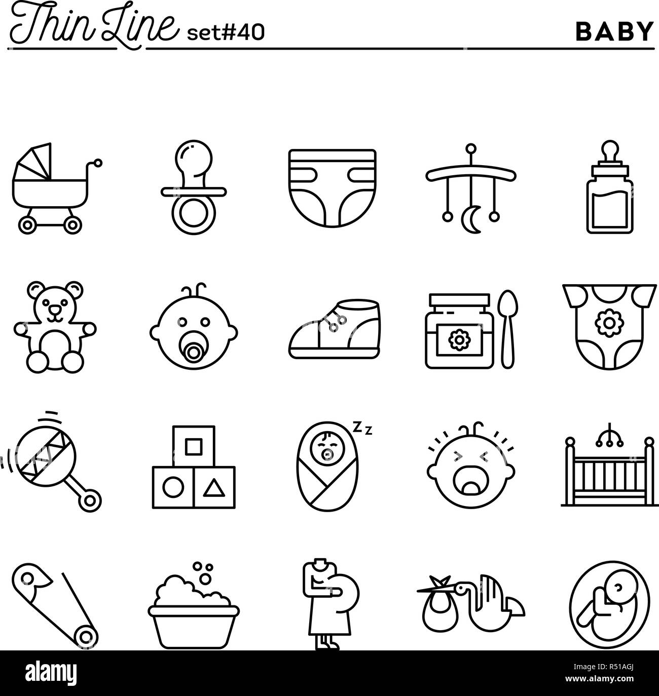 Baby Schwangerschaft Geburt Spielzeug Und Mehr Dunne Linie Symbole Gesetzt Stock Vektorgrafik Alamy