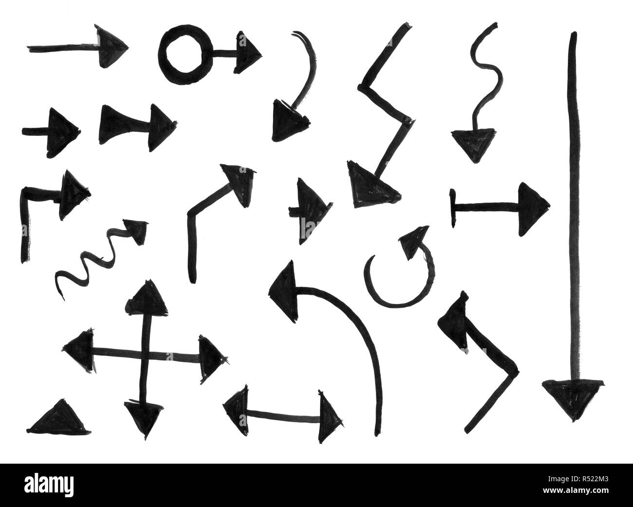 Schwarze Tinte Hand Zeichnung der Satz Pfeile Stockfoto