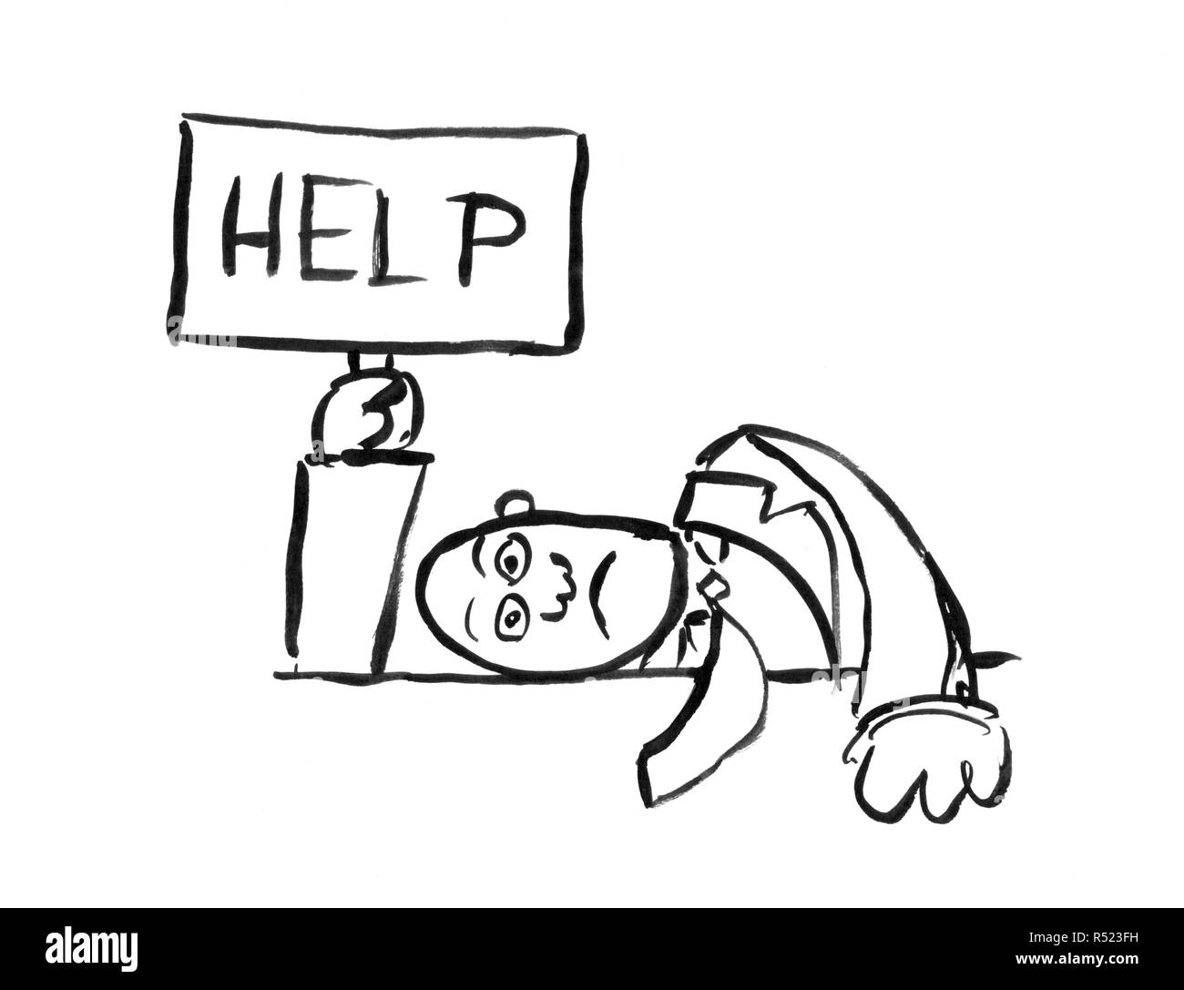 Schwarze Tinte Hand Zeichnung der Unternehmer oder Manager mit Hilfe Anmelden Stockfoto