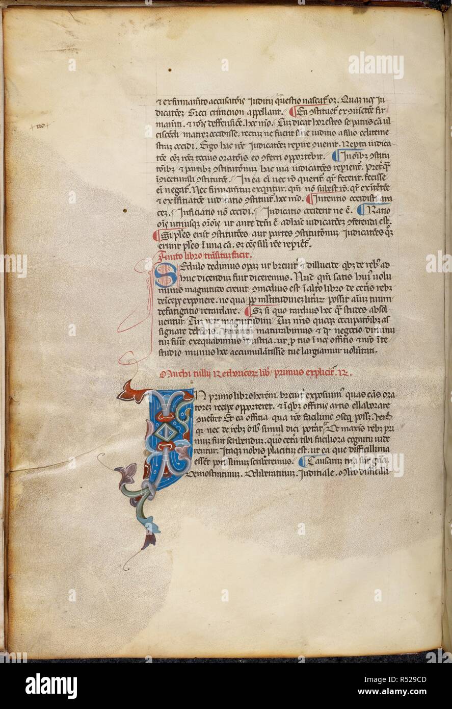 Große anfängliche 'ICH' (n) in Farben mit Foliate Motive. Rhetorica ad  Herennium. Italien, N.E.; 1. Hälfte des 14. Jahrhunderts. Quelle: Harley  6349, f 8 v. Sprache: Latein Stockfotografie - Alamy