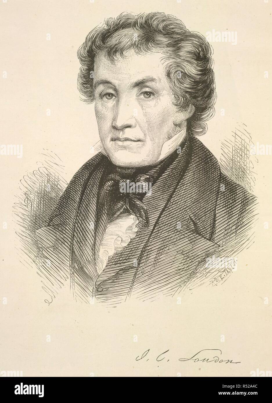 J.C. Loudon. Der Garten; eine illustrierte Wochenzeitung der Garde. London, 1871-1927. John Claudius Loudon (1783-1843). Schottische Gartenbau Schriftsteller, dendrologist und Designer. Porträt. Bild aus dem Garten genommen; eine illustrierte Wochenzeitung der Gartenarbeit in allen seinen Zweigen. Von W. Robinson. vol. 1-91 durchgeführt. Ursprünglich veröffentlicht in London, 1871-1927 produziert. . Quelle: s. S.2243.ba, frontispiz. Sprache: Englisch. Stockfoto