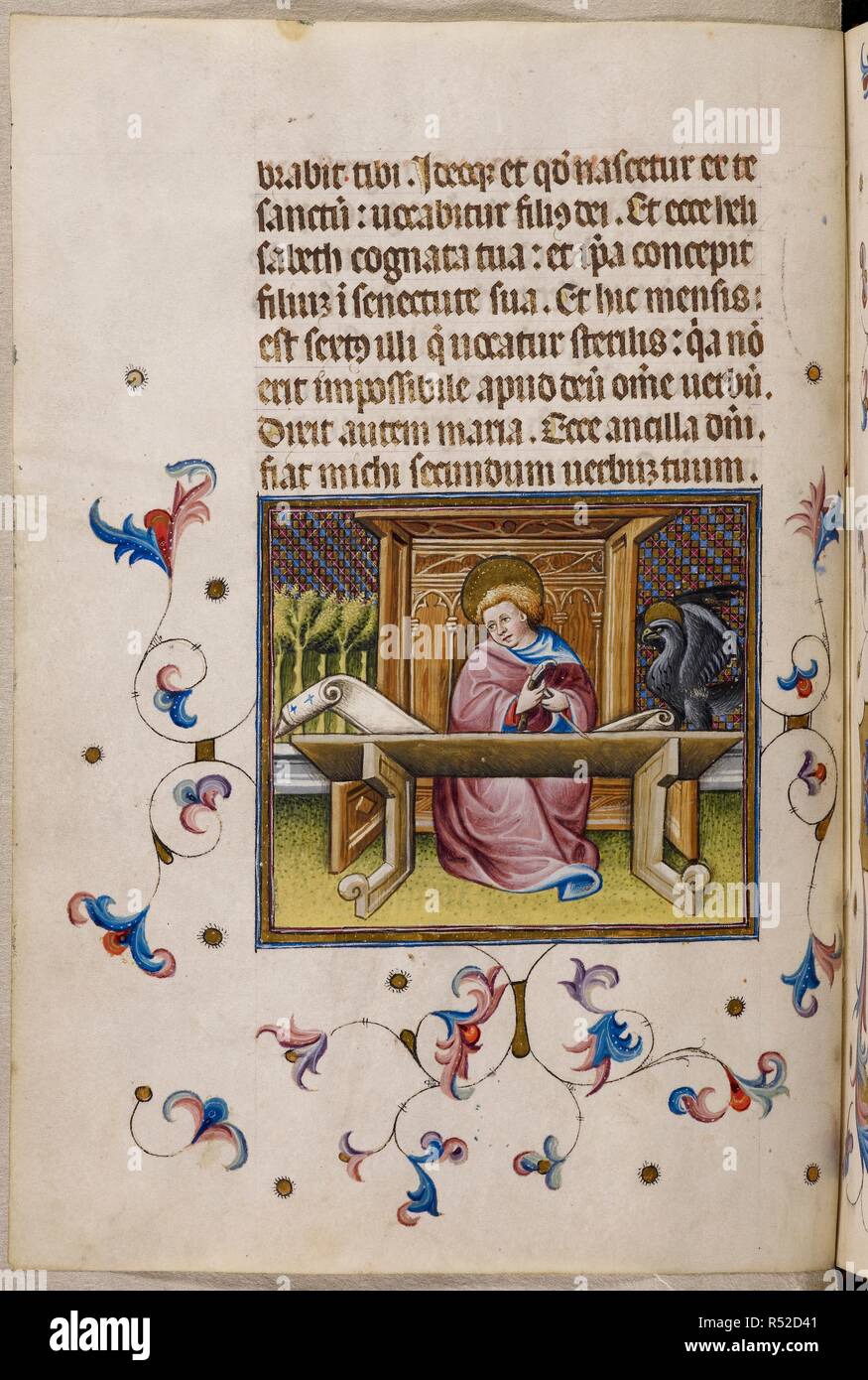 Der hl. Johannes schreibt sein Evangelium. Psalter und Stunden, Dominikanische (die 'Prayerbook von Alfons V. von Aragonien). 1436-1443. Quelle: Hinzufügen. 28962, f. 35v. Stockfoto