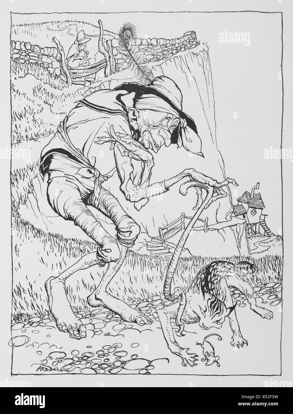 Eine alte krumme Mann mit Katze seine krummen und Schiefen Haus. Mother Goose. Die alte Kinderreime. Mit Ill. von Arthur Rackham. London: William Heinemann, [1913]. Quelle: 11646.h.32. auf Seite 89. Stockfoto
