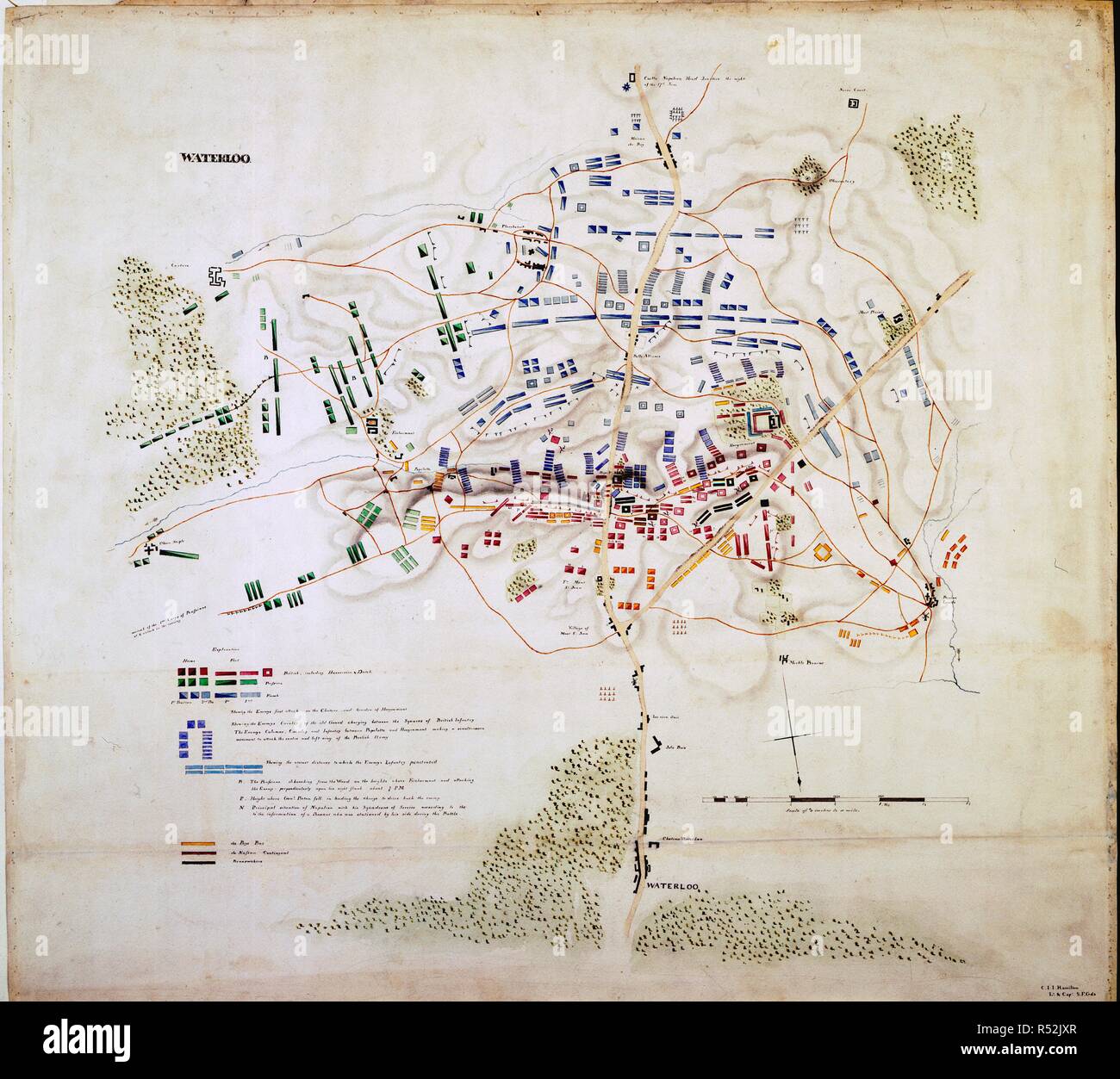 Plan der Schlacht von Waterloo. [Gesamten] Plan der Schlacht von Waterloo. Quelle: Hinzufügen. 57653, Nr. 2. Sprache: Englisch. Stockfoto