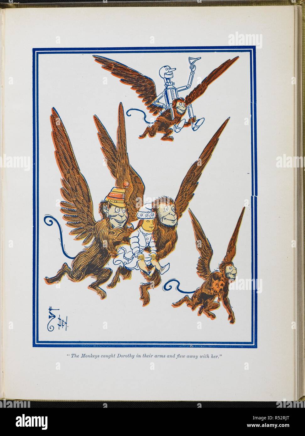 "Die Affen gefangen Dorothy in ihre Arme und flog mit ihr". Die neuen Zauberer von Oz... Mit Bildern von W. W. Denslow. Bobbs-Merrill Co.: Indianapolis; Hodder & Stoughton: London, [1906]. Quelle: 12813.tt.15 gegenüber 170. Autor: Baum, Lyman Frank. Leason, Percy Alexander. Stockfoto