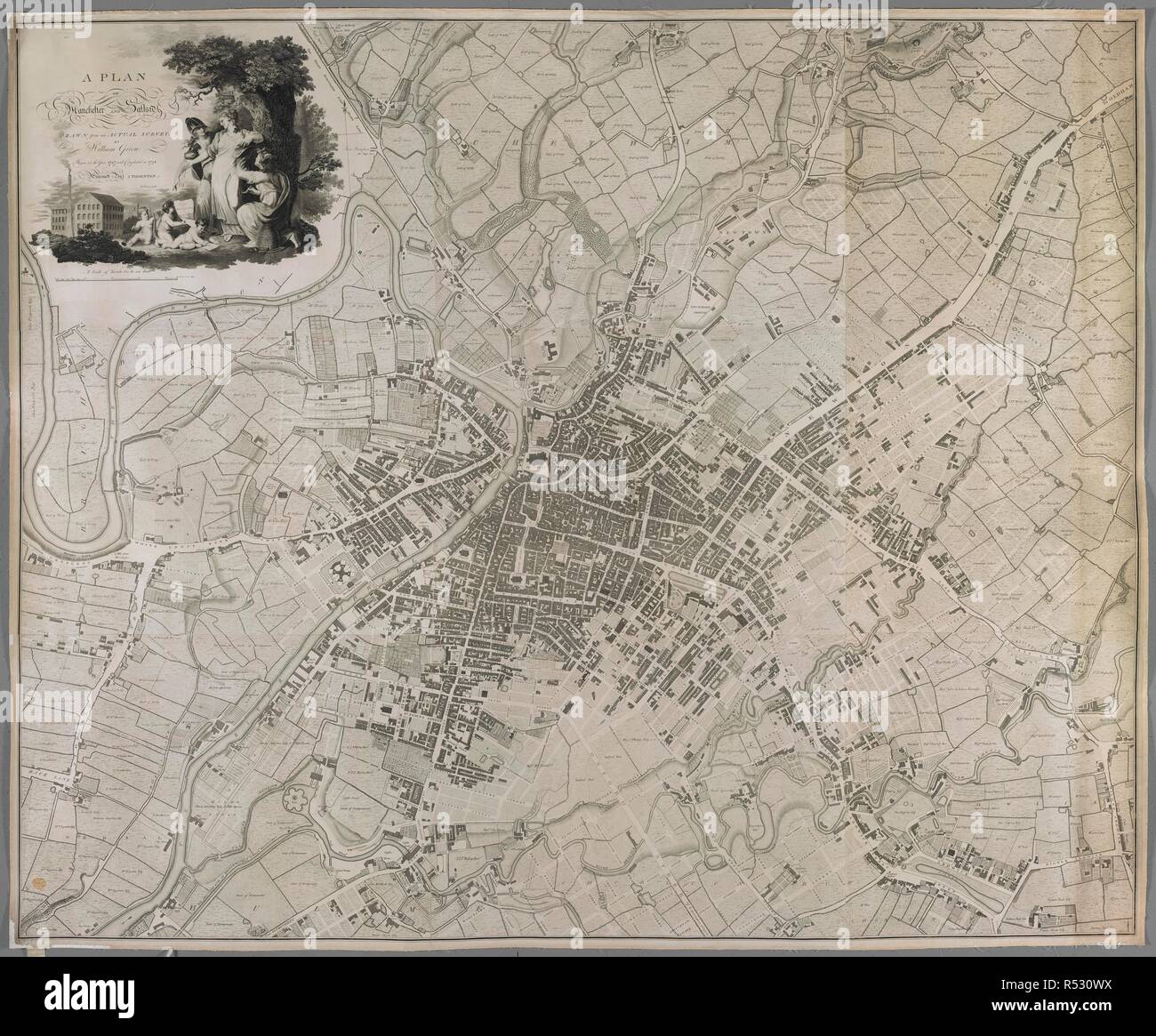 Ein Plan von Manchester und Salford. Ein Plan von Manchester und Salford, aus einer Umfrage, die von William Green, im Jahr 1787 begonnen und 1794 Compleated. Manchester: W. Grün, 1794. Quelle: Karten K. Top. 18.80.5. Registerkarte. Ende. Sprache: Englisch. Thema: Thornton, J. Stockfoto