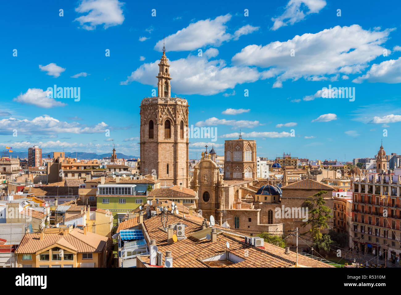 Hohen Winkel Blick über die Skyline von Valencia Spanien Stockfoto