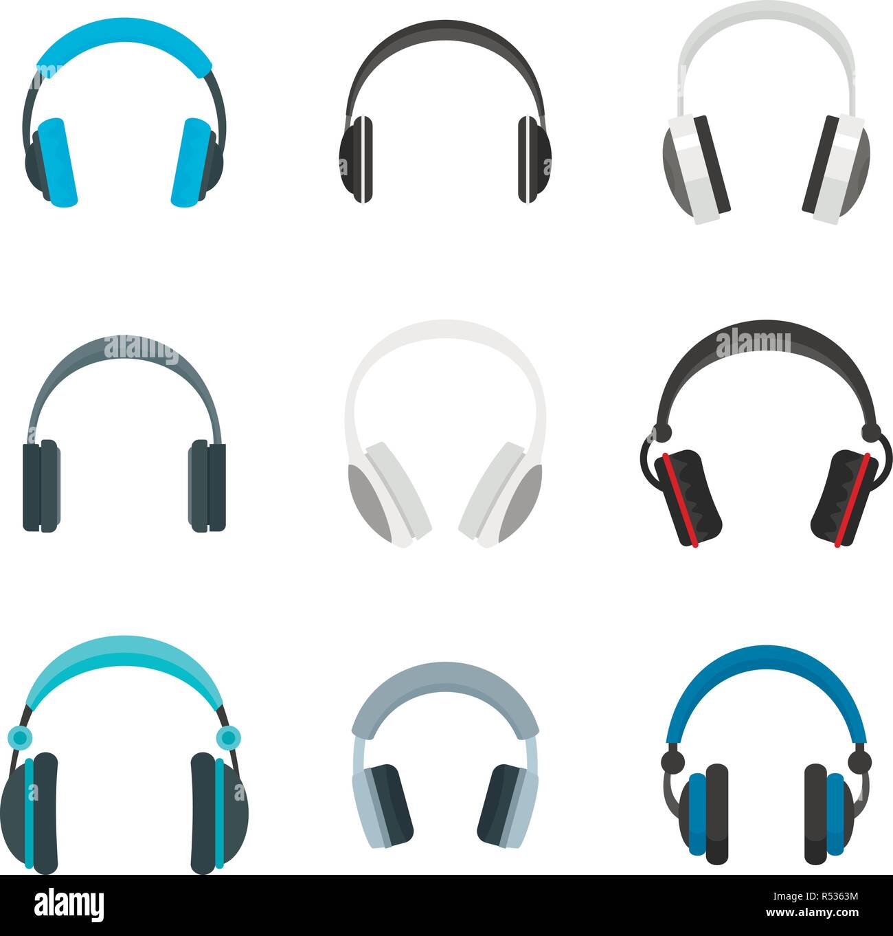 Kopfhörer Musik hören Lautsprecher headset Symbole gesetzt. Flache  Abbildung: 9 Kopfhörer Musik hören Lautsprecher headset Vector Icons für  Web Stock-Vektorgrafik - Alamy
