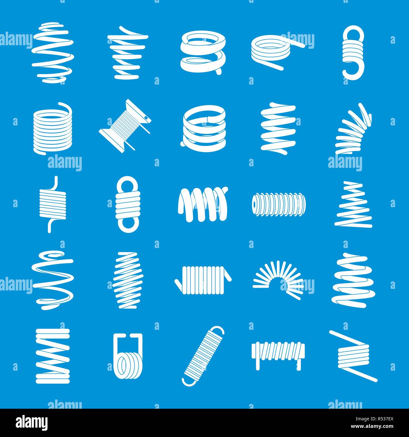 Spiralfeder kabel Symbole gesetzt. Einfache Abbildung von 25-Spulenfeder kabel Vector Icons für Web Stock Vektor