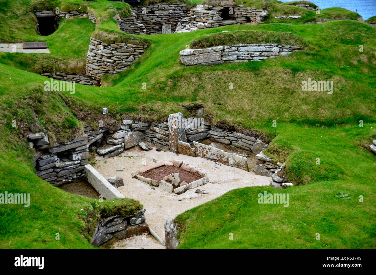 Die archäologische Stätte von Skara Brae, eines der ältesten UNESCO-Welterbe in Großbritannien. Orkney Inseln Stockfoto