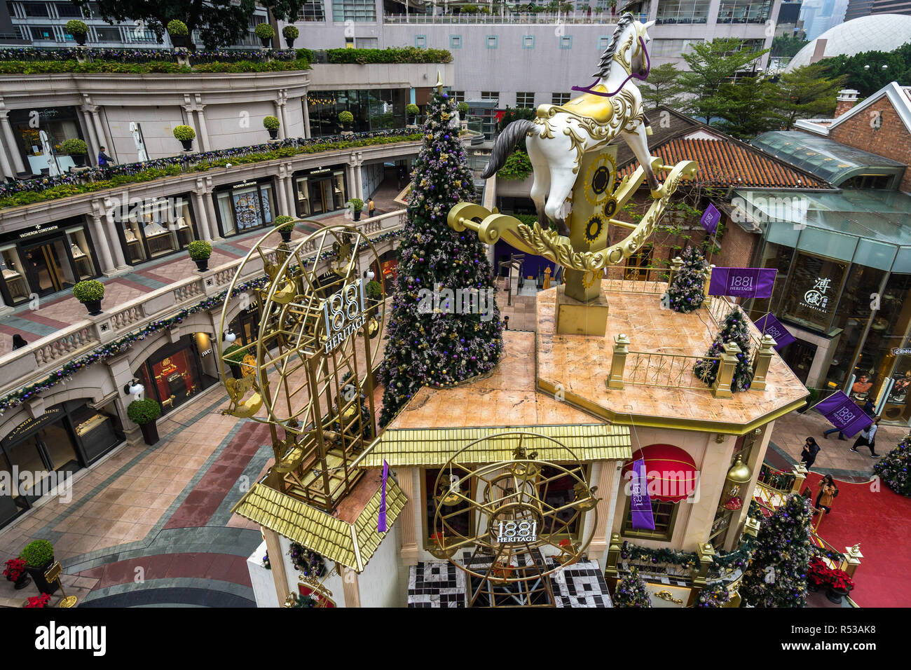 1881 Heritage Shopping Mall für Weihnachten dekoriert. Hong Kong, Kowloon, Tsim Sha Tsui, Januar 2018 Stockfoto