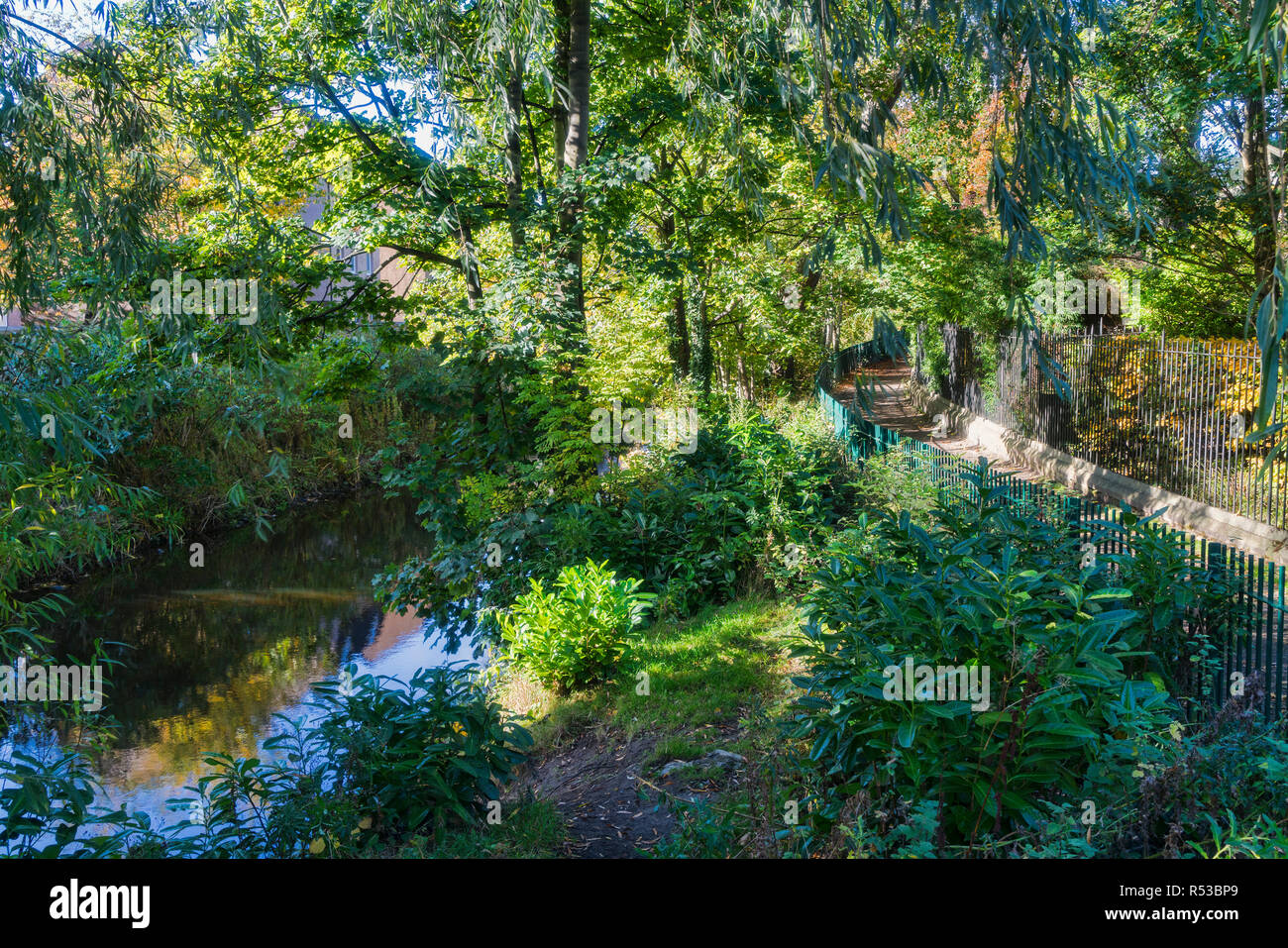 Wasser von Leith, herbstliche Farben, Stadtzentrum von Edinburgh, Edinburgh, Schottland, Großbritannien. Stockfoto