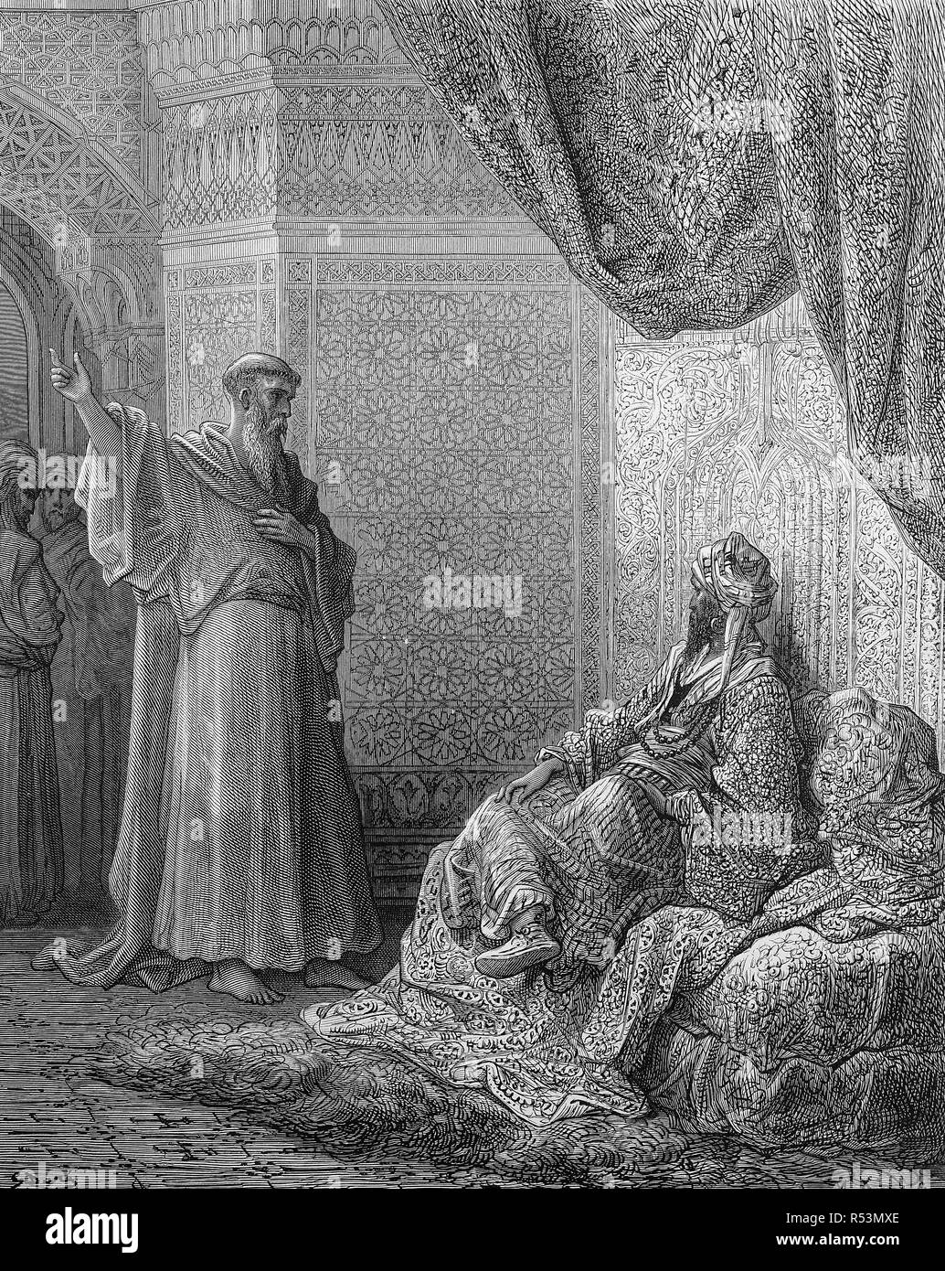 Digital verbesserte Reproduktion, der heilige Franz von Assisi versucht Sultan al-Kamil zu bekehren, al-kamil Muhammad al-Malikgeboren 1180, Krieg der bereits Sultan der Ayyubiden in Ã"gypten, der Heilige Franz von Assisi mit dem Sultan al-Kamil, Al-Kamil war einer kurdischen Herrscher, der vierte Ayyubid Sultan von Ägypten, original Drucken aus dem 19. Jahrhundert Stockfoto