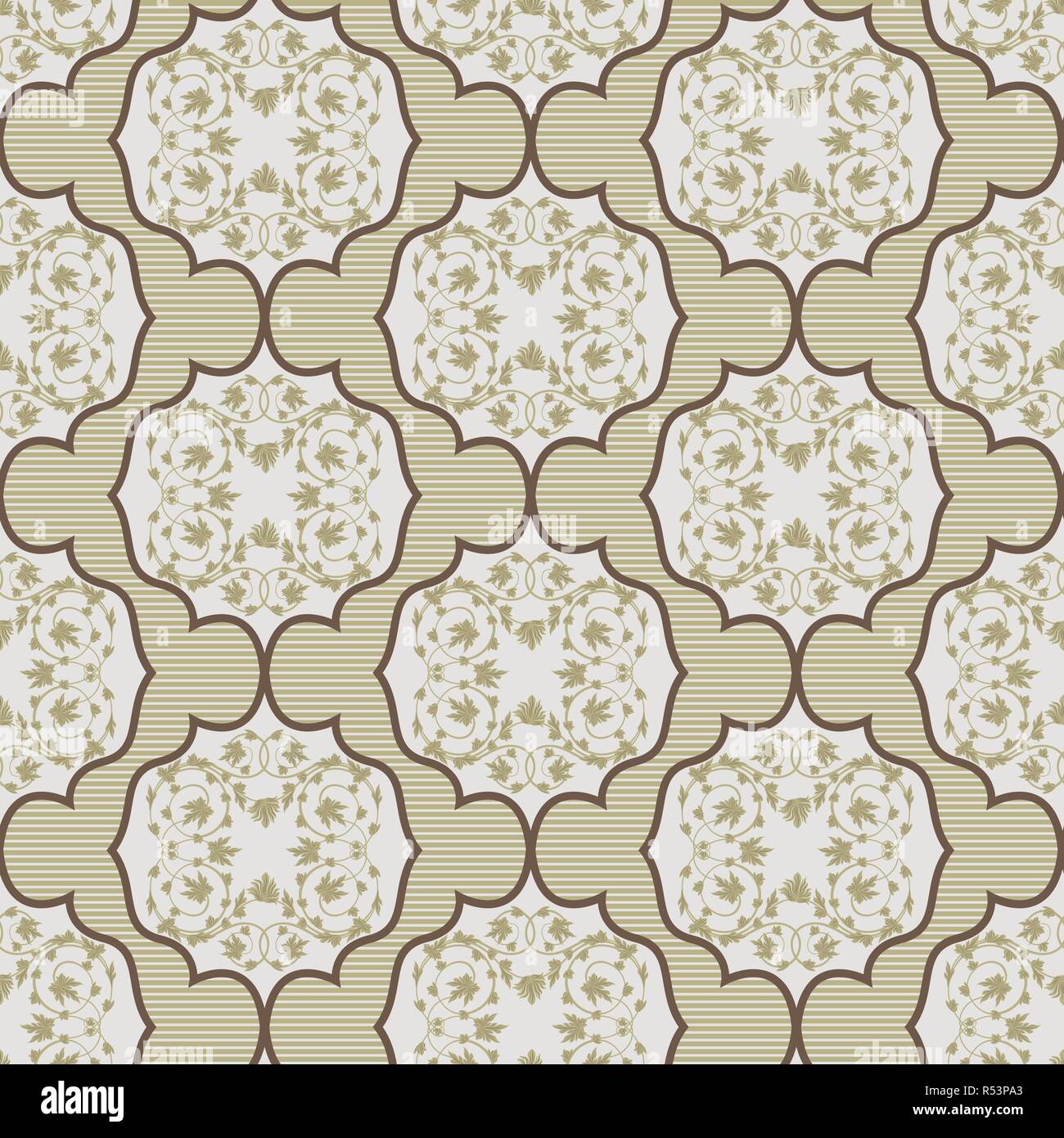 Die nahtlose Vektor antiken floralen Ornament im Viktorianischen Stil in Khaki und braune Farbtöne als Stoff Textur Stock Vektor