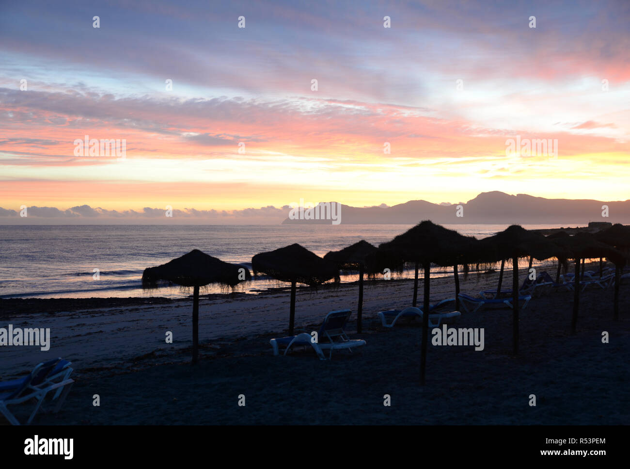 Strand von Can Picafort, Mallorca, am Morgen Stockfoto