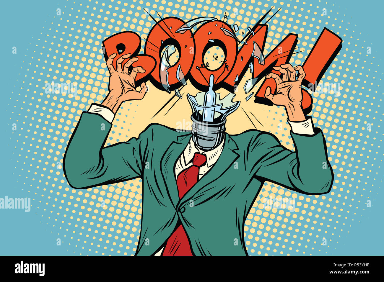 Boom, Kopf explodierte Glühbirne vom Stress bei der Arbeit