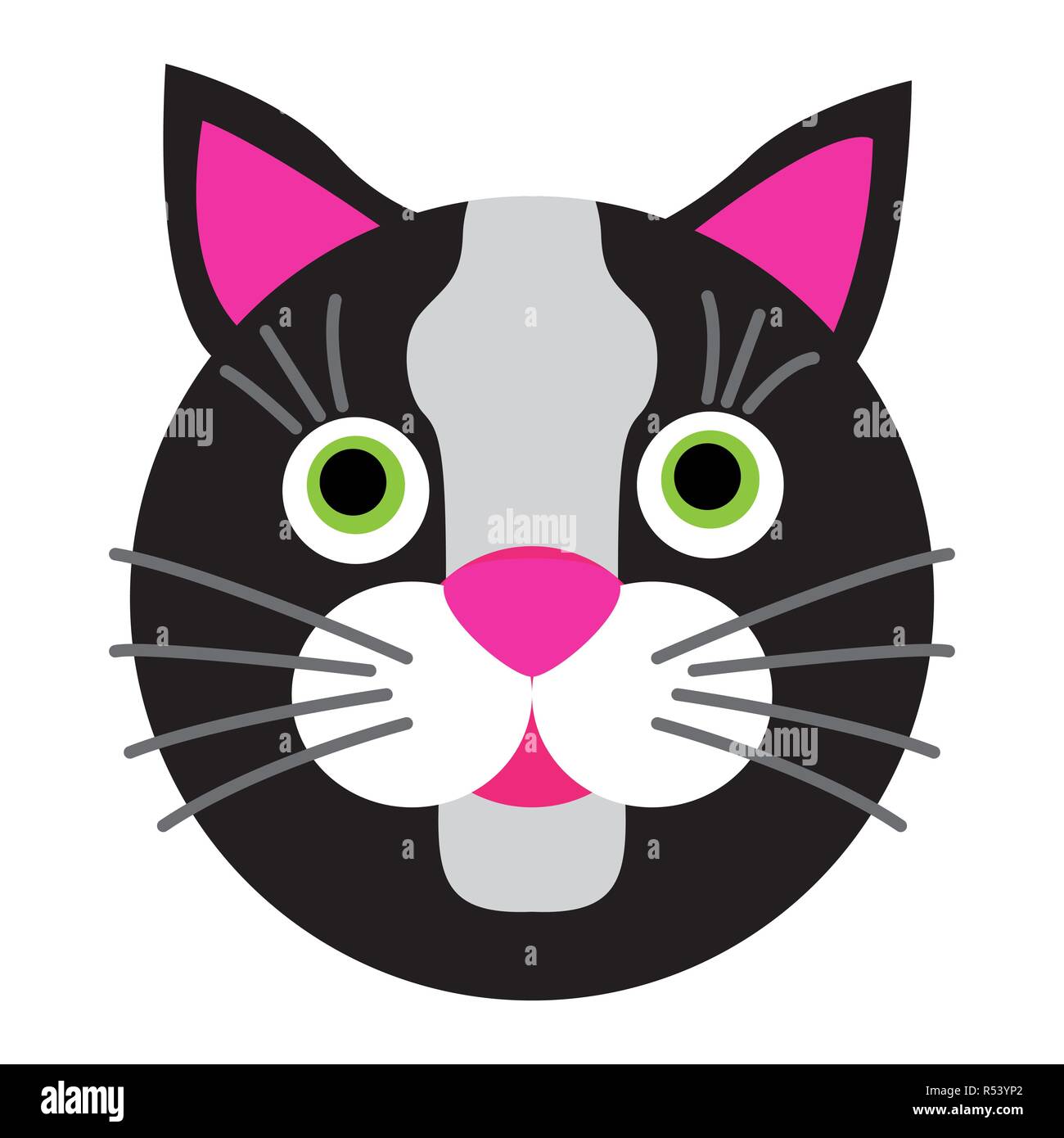Schwarz cartoon Katze mit grünen Augen auf weißem Stock Vektor
