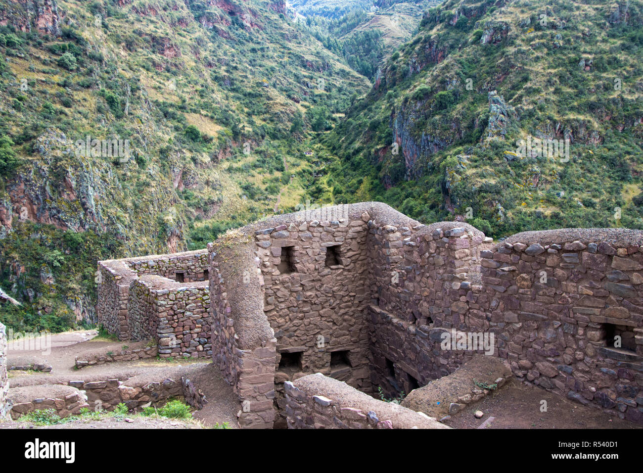 Inka Ruinen im Heiligen Tal von Peru Stockfoto