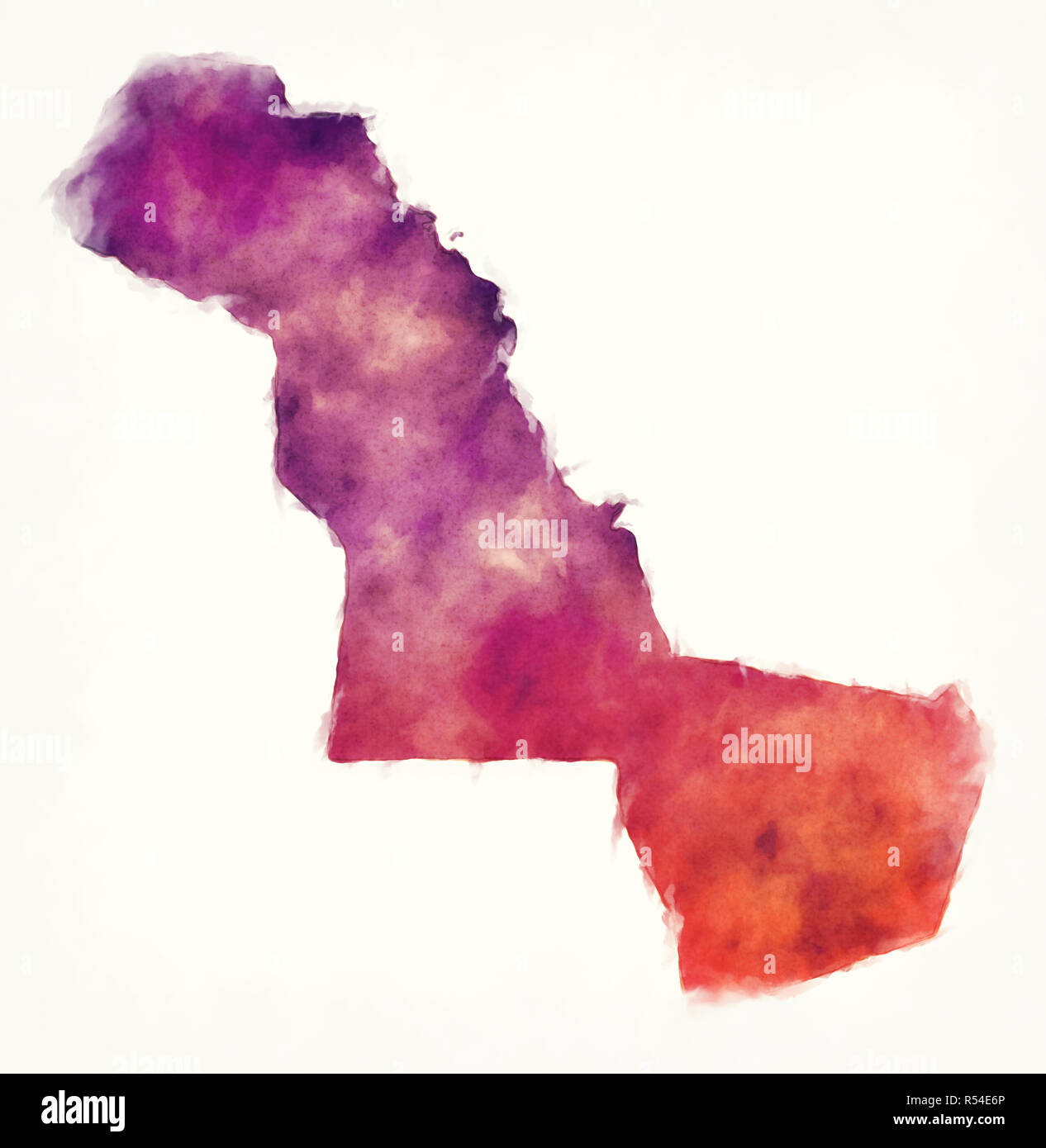 Östlichen Provinz region Aquarell Karte von Saudi-arabien vor einem weißen Hintergrund Stockfoto