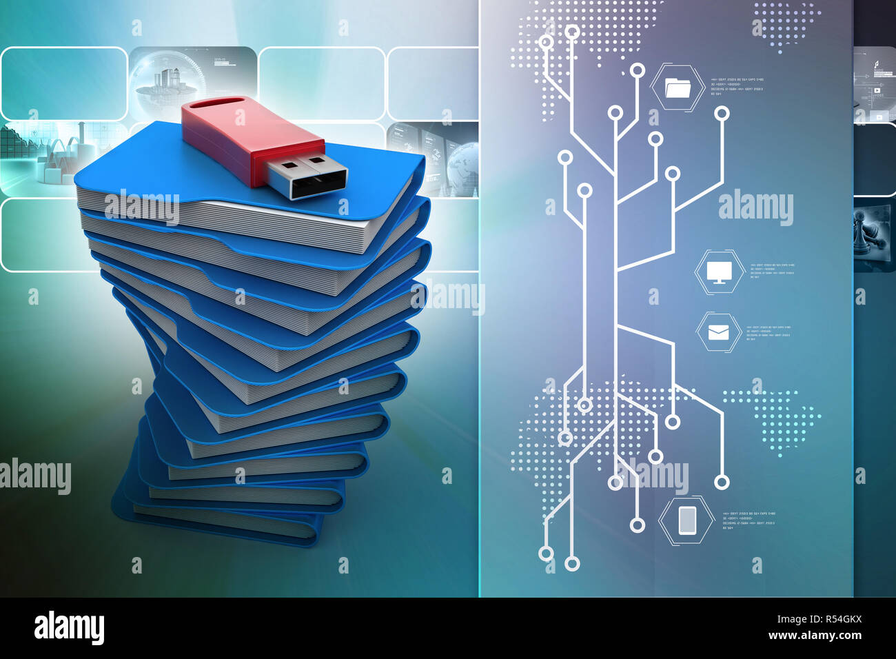 Usb-Laufwerk mit Datei Ordner Stockfoto