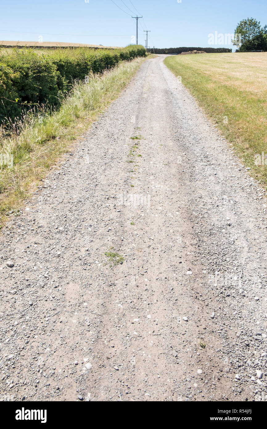 Dirt Track. Ein rauer Stein Chip oder schotterpiste an der Seite eines Feldes auf einem Hügel, Derbyshire, England, Großbritannien Stockfoto