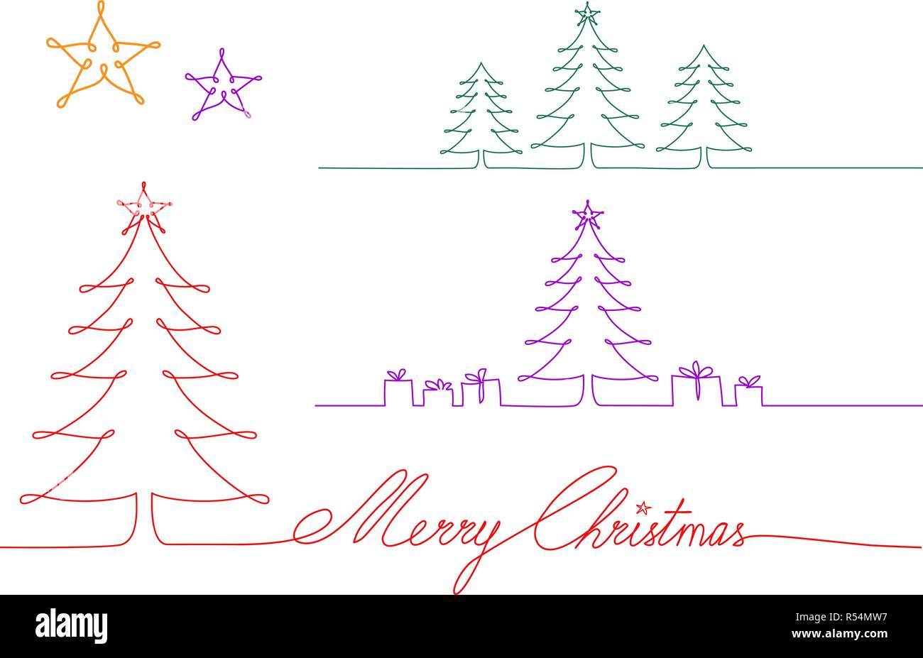 Eine durchgehende Linie Weihnachtsbäume, einzelne Linie zeichnen, Vector Illustration für Weihnachtskarten, saisonale Hintergrund Stock Vektor