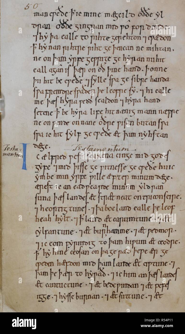 Der Wille des Königs Ã † lfred (Alfred); mit Vorwort, Incipit: 'Ic Ã † lfred cingc Mitte godes gife" und explizit: "[s] ic-hit sylf ge [c eÃ°e]Ã ¦ t ¦ Ã¾am nyhstan Einrichtung ge". Das Incipit: 'Ic Ã † lfred Ã¾est seaxena cingc" und explizit: "[s] ge mich für gyfan [yllan]'. Von (ff. 29 v bis 33 r). . [Historische Texte einschließlich der Wille des Königs Ã † lfred]. Liber vitae ("Die neuen Minster Liber vitae'). c 1031. Quelle: Stowe 944 w.30 v. Sprache: Latein. Stockfoto