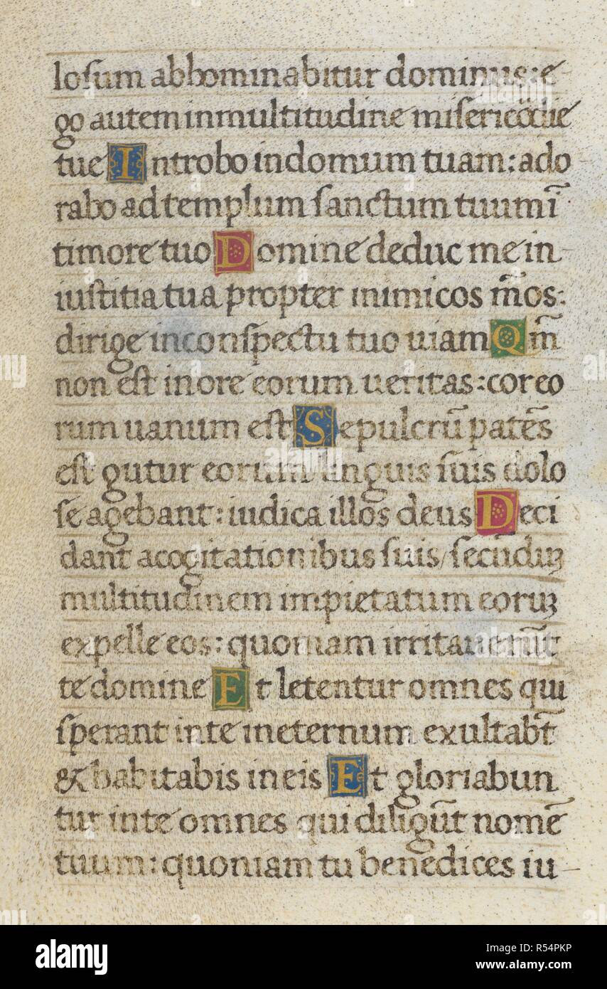 Text Seite; Psalm 5. Mirandola Stunden. Italien, ca. 1490-1499. [Ganze folio] Text Seite vom Büro des Toten; Psalm 5. Bild von Mirandola Stunden genommen. Ursprünglich veröffentlicht in Italien produziert, ca. 1490-1499. Quelle: Hinzufügen. 50002, f 92. Sprache: Latein. Stockfoto