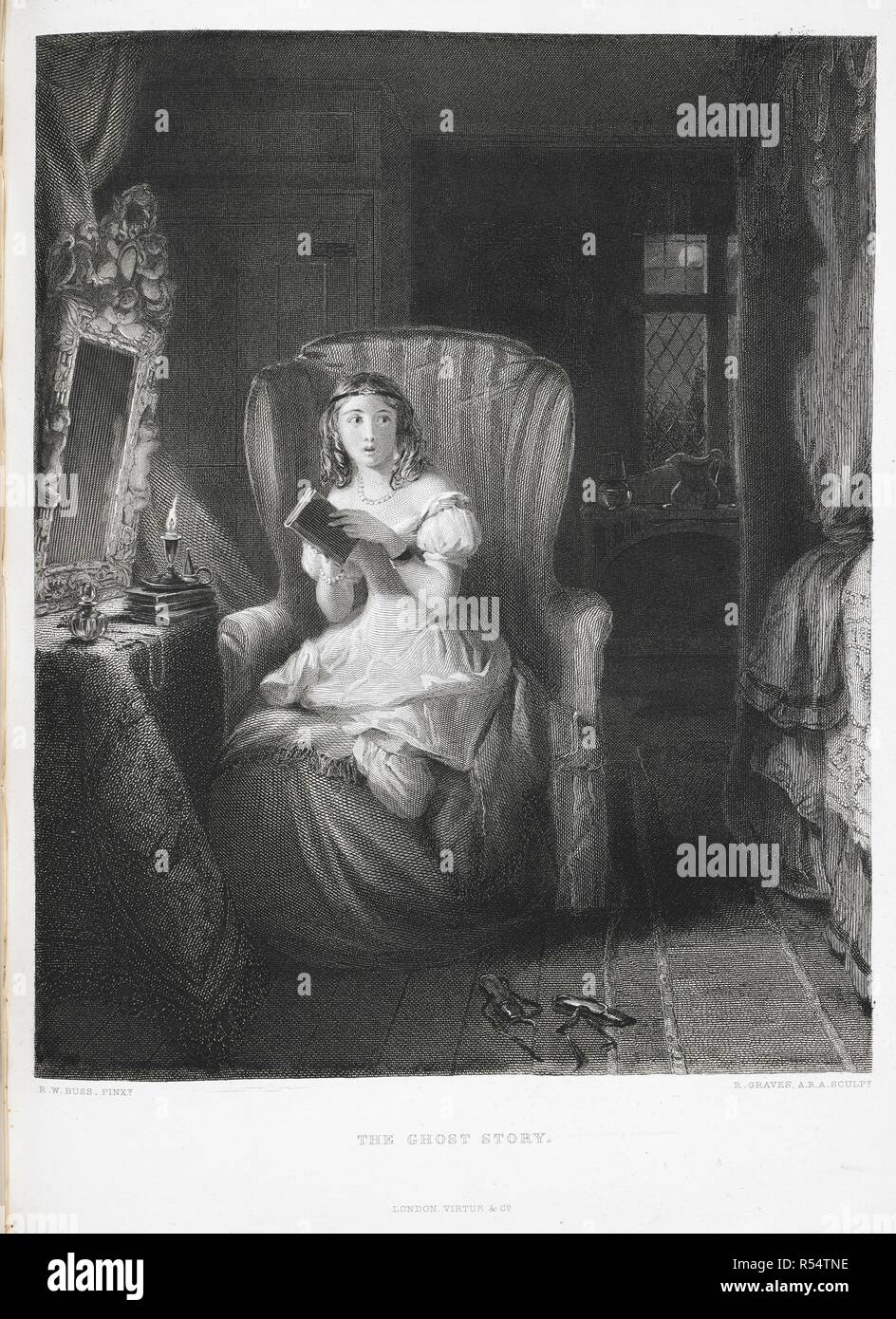 "Ghost Story". Ein Mädchen lesen Ghost stories. Die Kunst-Journal. London: George Tugend, 1849-1912. Quelle: S. S. 1931. pc, Seite 301. Sprache: Englisch. Stockfoto
