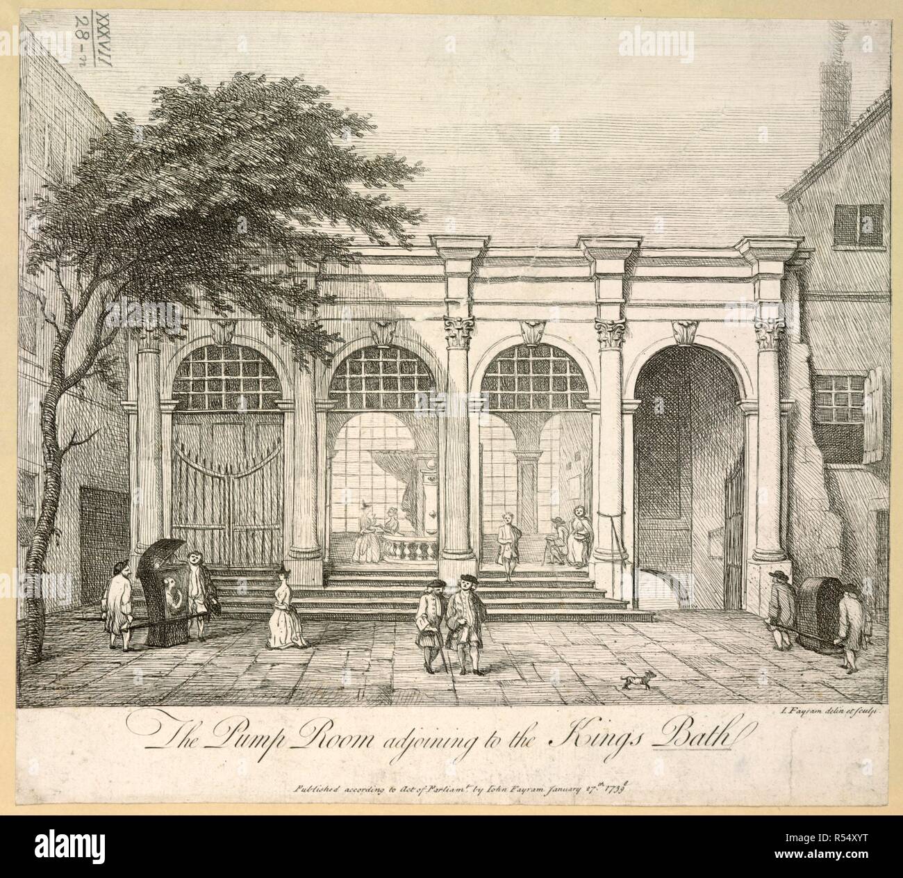 Der Pumpenraum an der Badewanne. Vier Ansichten der heiße Bäder, von J. Fayram. 1738-1739. Der Pumpenraum angrenzenden für die Könige, die Badewanne. Bild von vier Ansichten der heiße Bäder genommen, von J. Fayram. Ursprünglich veröffentlicht in 1738-1739 produziert. . Quelle: Maps.K.. 37.28. n. Sprache: Englisch. Stockfoto