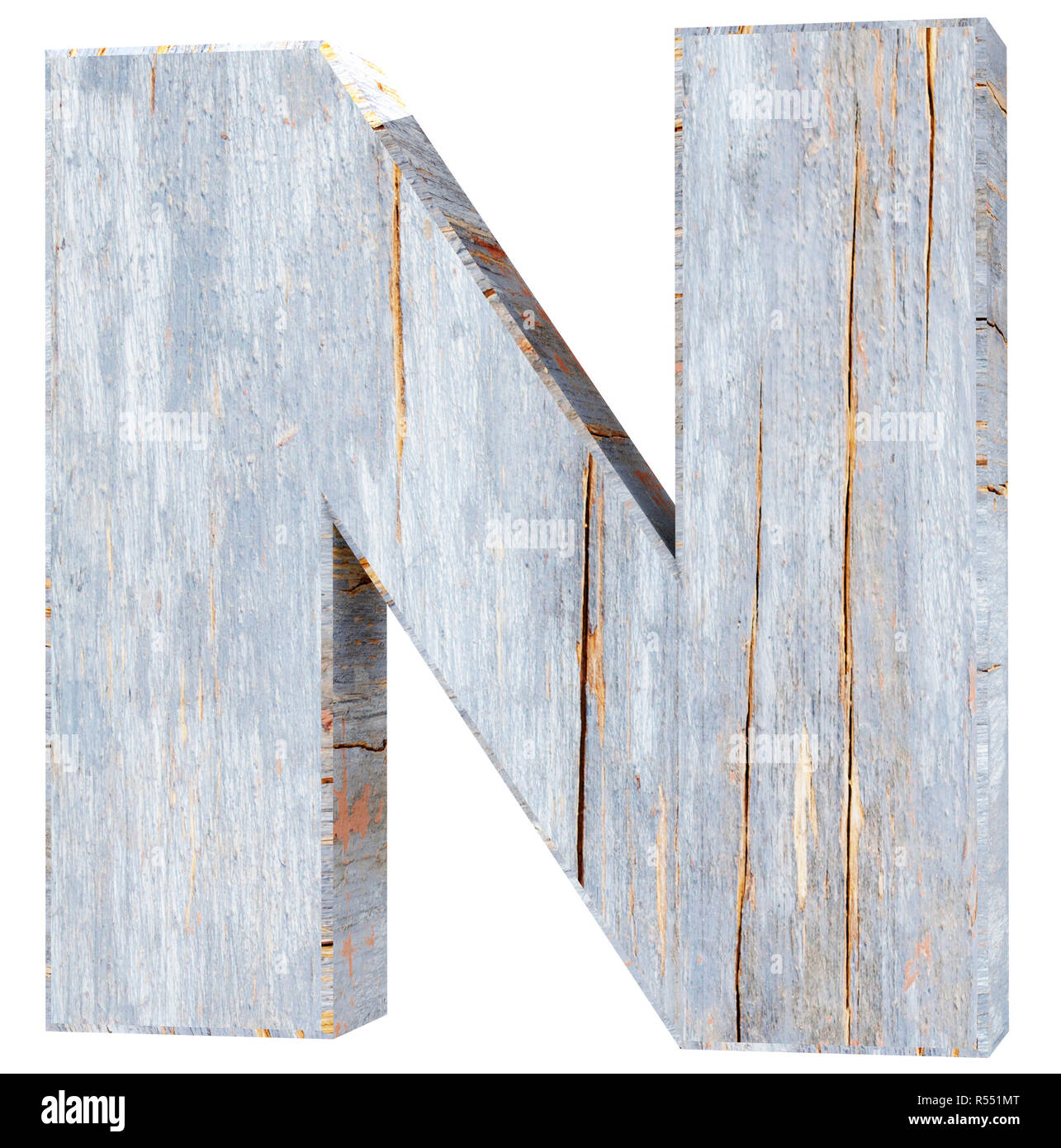 Dekorative Holz- Buchstaben-N. 3D Rendering Illustration. Auf weissem Hintergrund Stockfoto