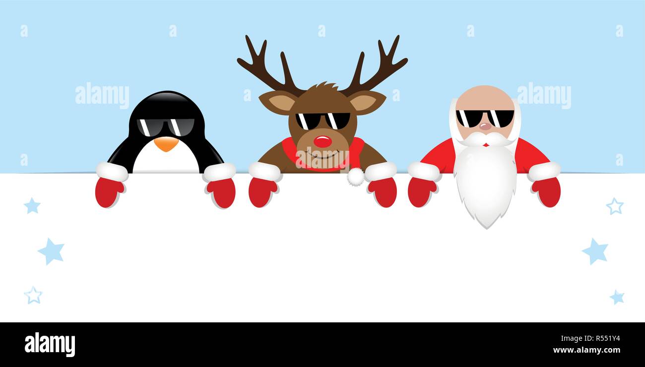 Cute penguin Rentier und Weihnachtsmann cartoon mit Sonnenbrille Vektor-illustration EPS 10. Stock Vektor