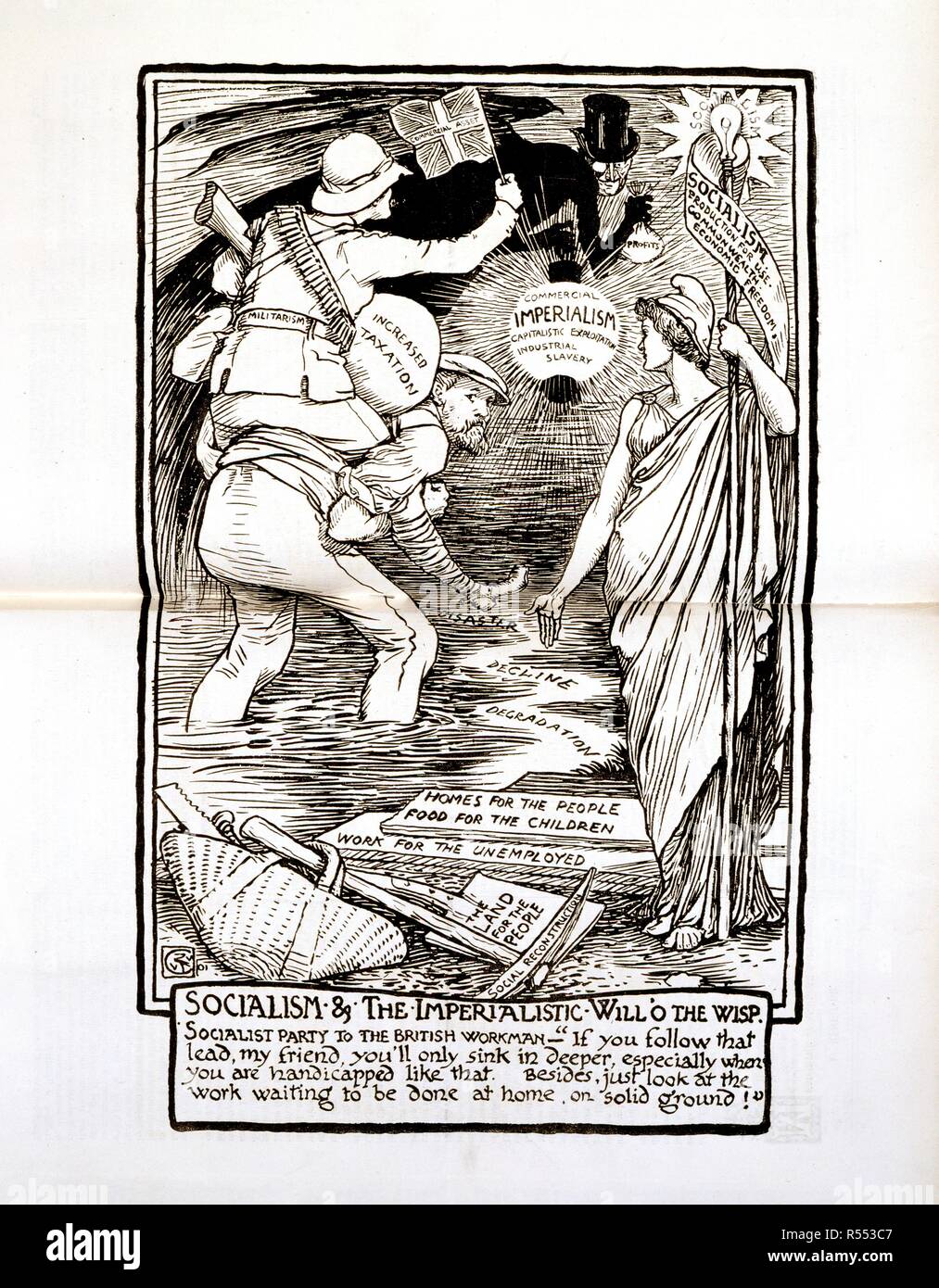 "Sozialismus und der imperialistischen wird o der Wisp'. Ausgabe für 1. Mai 1901. Gerechtigkeit. Die Orgel der Sozialdemokratie. London; 19 Jan. 1884 - 22 Jan. 1925. Quelle: colindale. Stockfoto