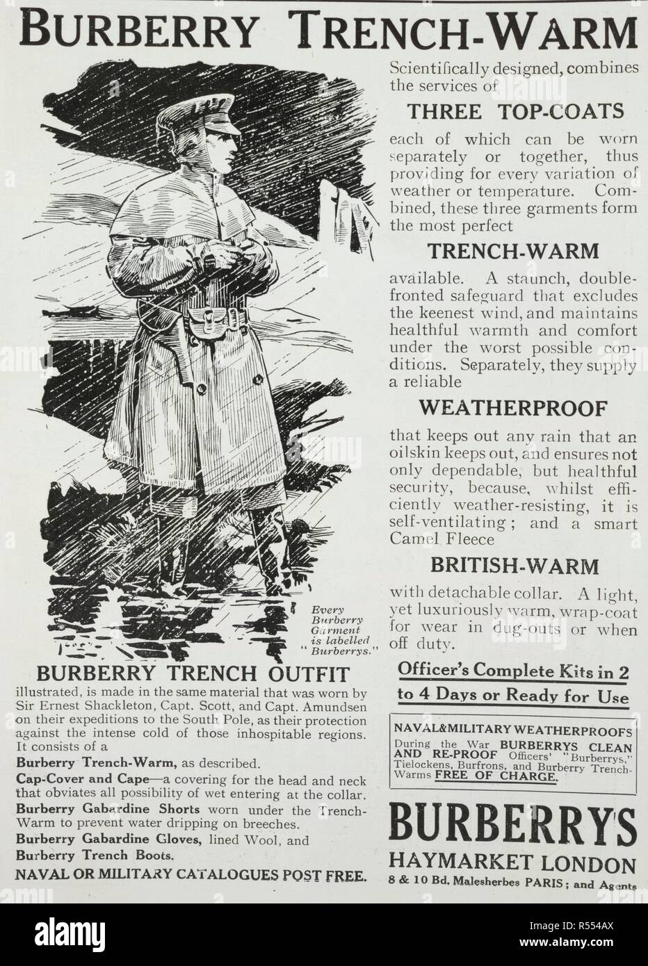 Eine Werbung für eine Burberry Trenchcoat, während des Ersten Weltkriegs. Die Kugel. 1916. Quelle: Die Kugel, 11. November 1916, Seite X. Stockfoto