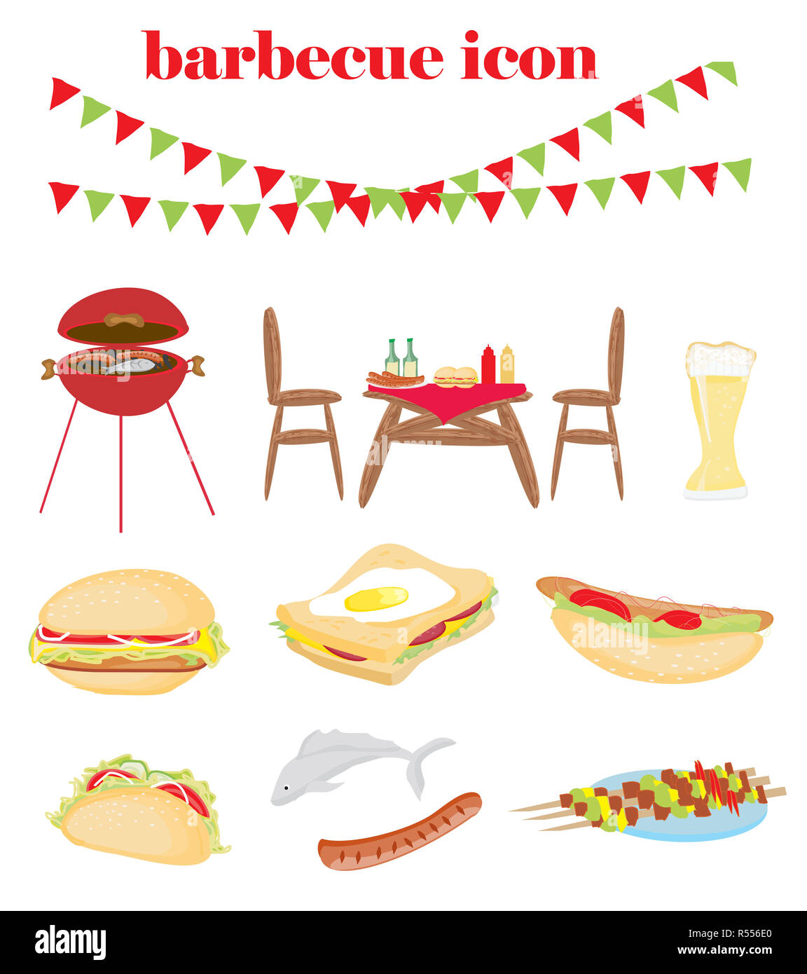 Grill Party-Reihe von Icons Stockfoto