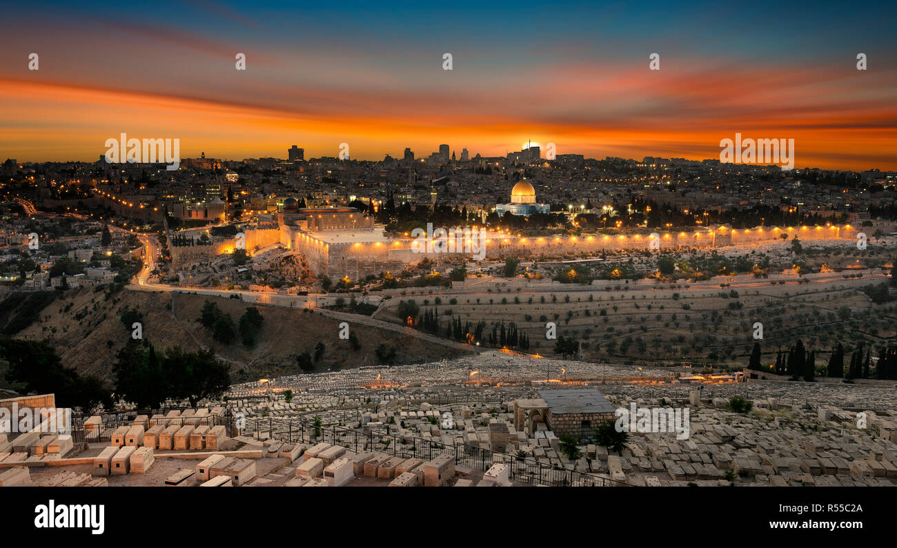 Jerusalem city durch Sonnenuntergang Stockfoto