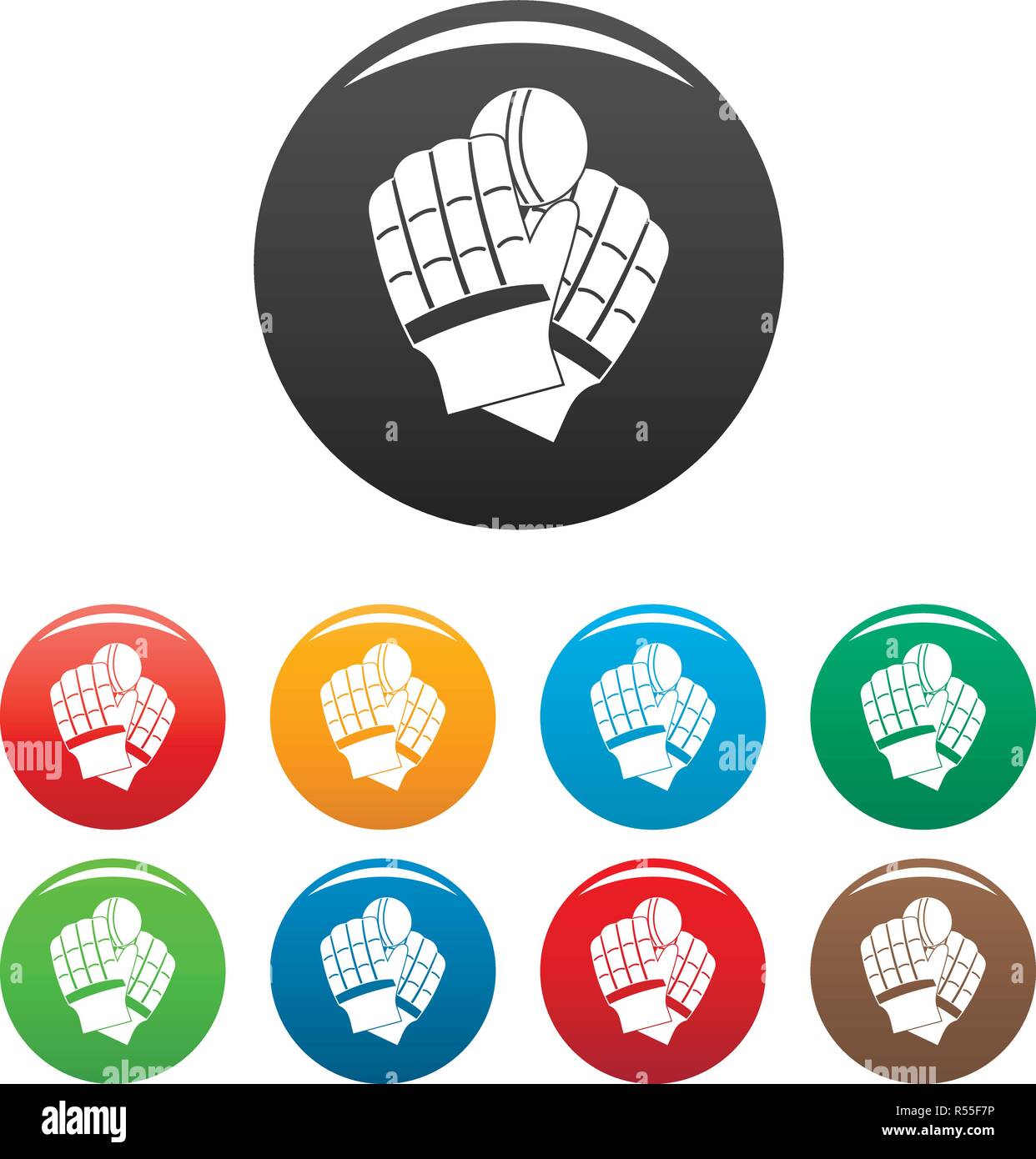 Cricket Handschuhe Icons Set 9 Farbe Vektor isoliert auf Weiss für jedes Design Stock Vektor