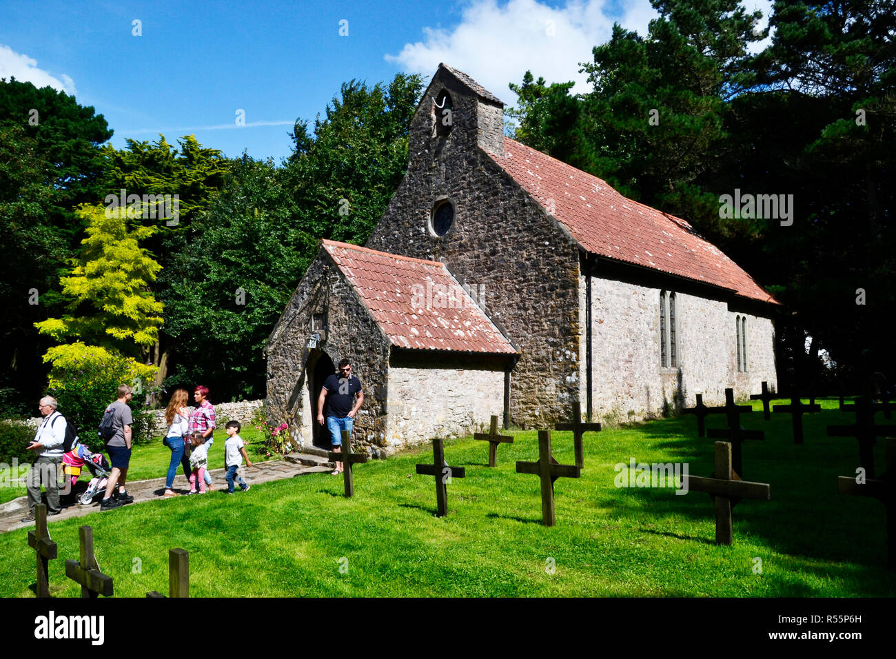 St David's Kirche, Insel Caldey, in der Nähe von Tenby, Wales, Großbritannien Stockfoto