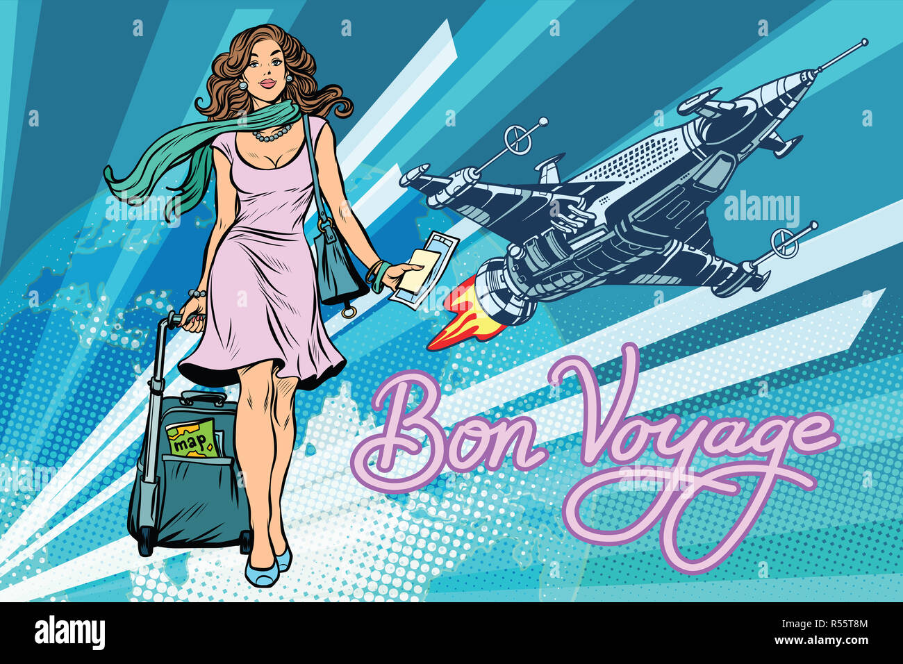 Bon voyage Raumfahrt, Weltraumtourismus Stockfoto