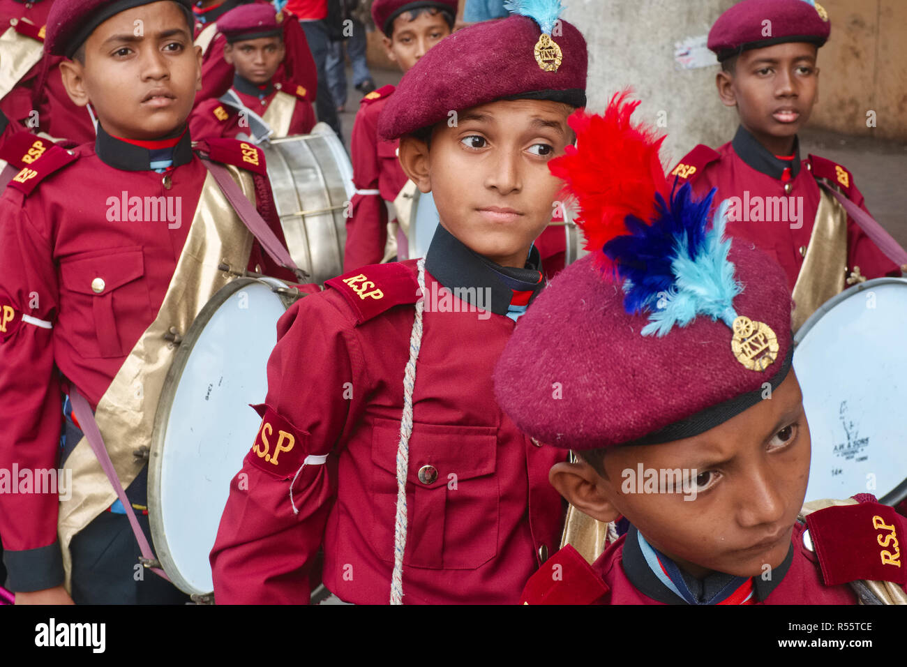 Der schülerband in Mumbai, Indien, marschieren und Spielen auf indischen Tag der Republik, Januar 26. Stockfoto