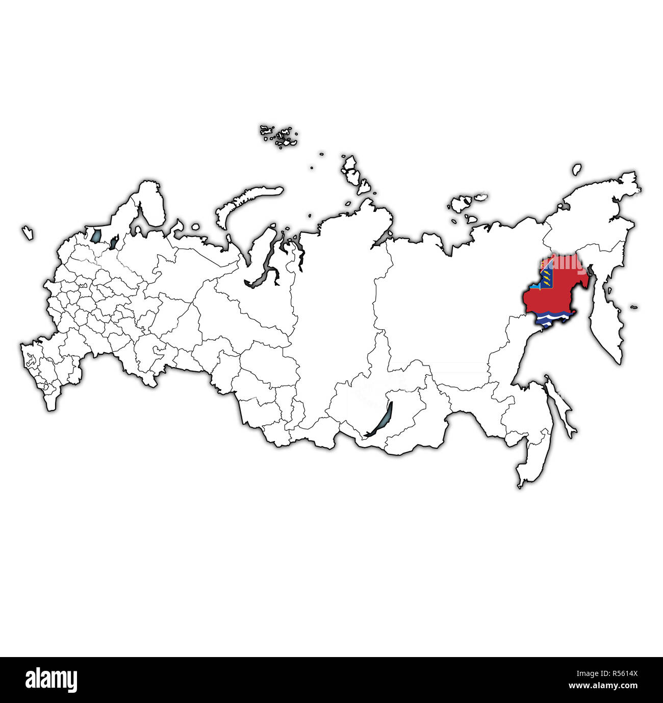 Emblem von magadan Oblast auf Karte mit administrativen Abteilungen und