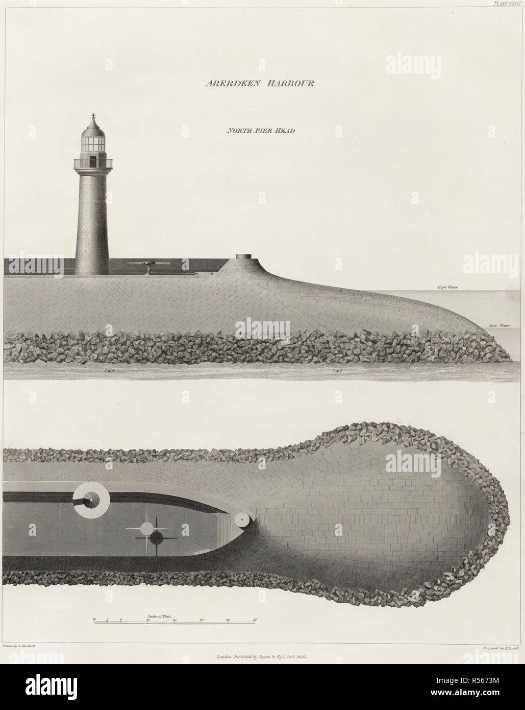 Hafen Aberdeen. Atlas [Leben von Thomas Telford... Geschrieben von himse. Hafen Aberdeen. North Pier Head. Bild von Atlas [Leben von Thomas Telford von selbst geschrieben; mit einer beschreibenden Erzählung seiner beruflichen Arbeit: mit einem Folio Atlas der Kupferplatten. Von J. Rickman mit einem Vorwort, Ergänzungen, Anmerkungen und Index] bearbeitet werden. . Quelle: 558 *.h.18, Platte XXXVI. Stockfoto